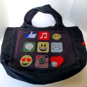 Emoji Crystals on Black Denim Tote Bag Book Bag by Butter Very Rare